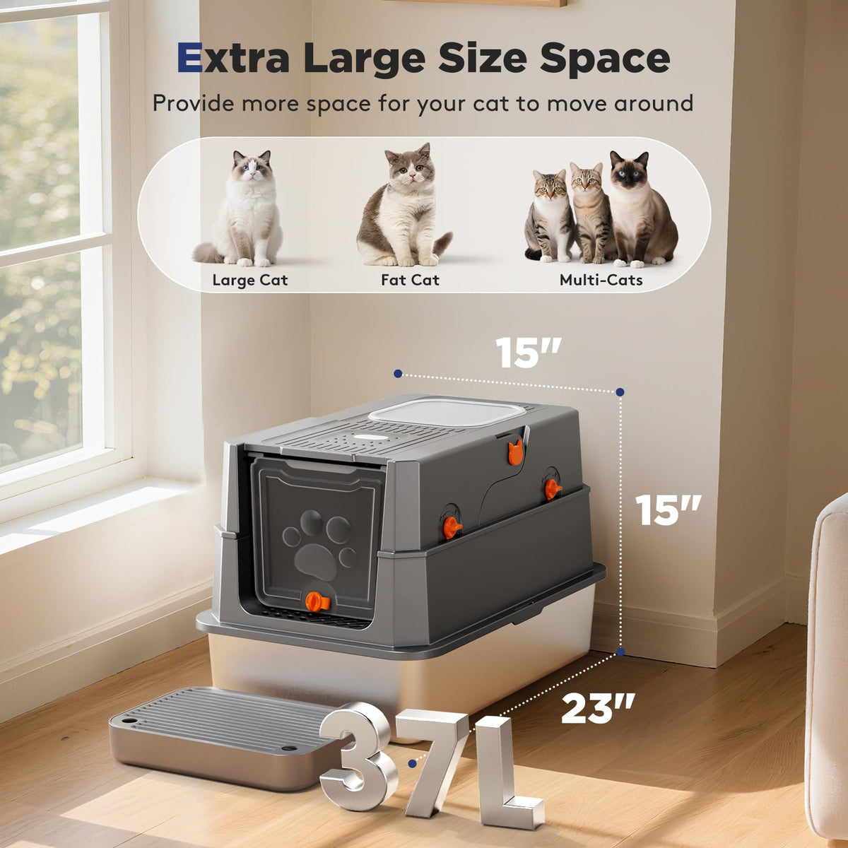 Stainless Steel Enclosed Cat Litter Box with Lid S574