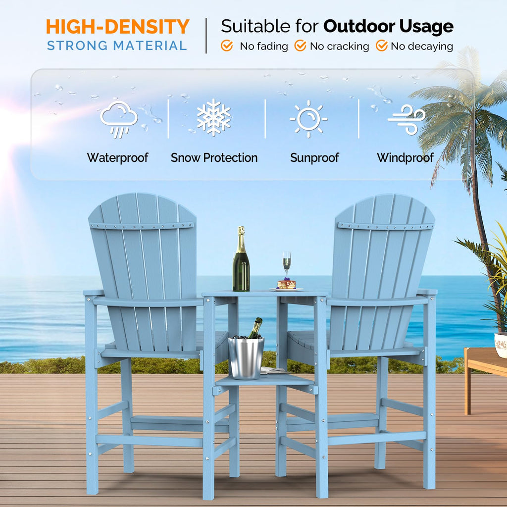 Blue Set of 2 Tall Adirondack Chairs with Dual Trays I7580