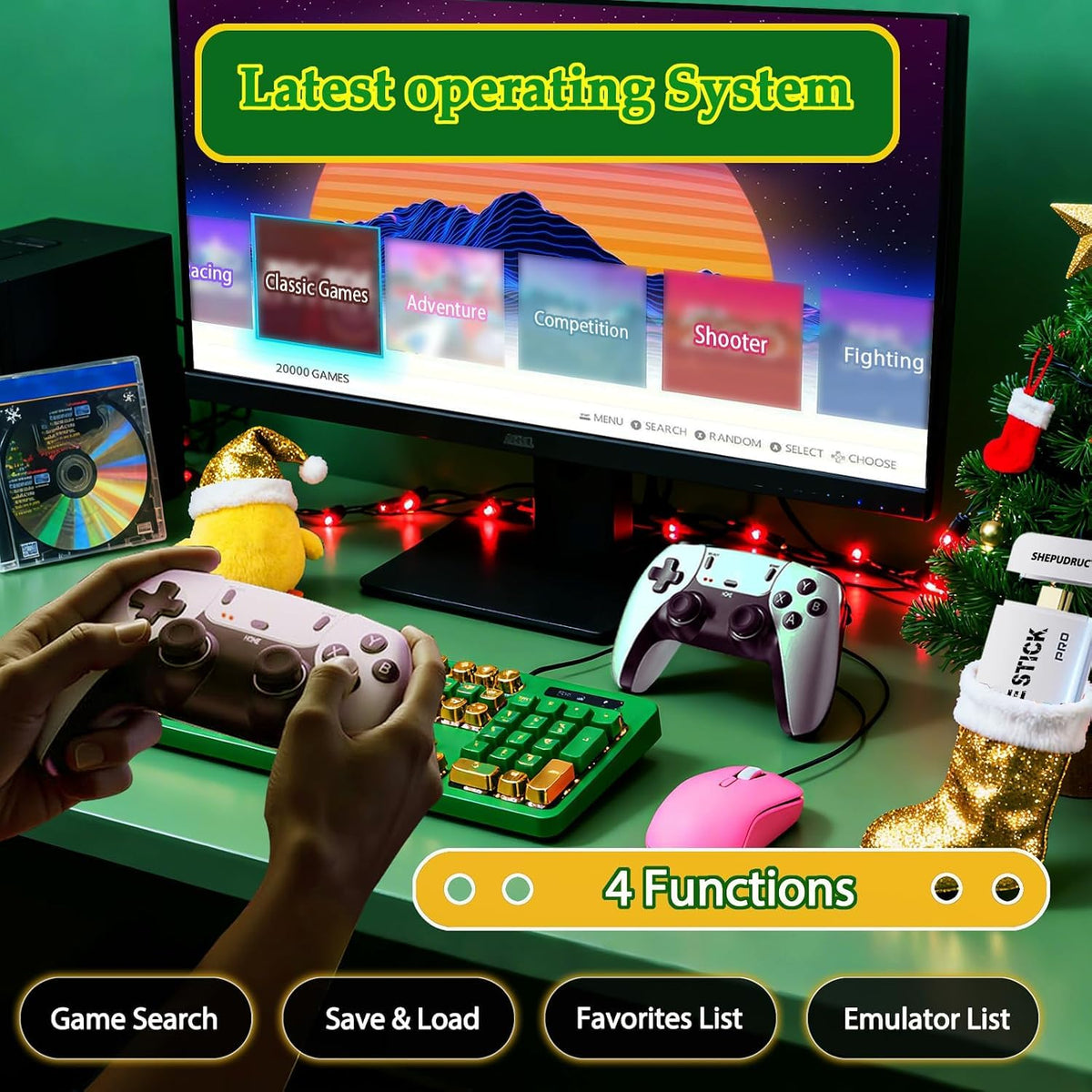 Wireless Retro Gaming Console Stick, 23 Built-In Emulators, 20,000+ Games, 4K HDMI Output, Dual 2.4G Wireless Controllers, 64GB W421