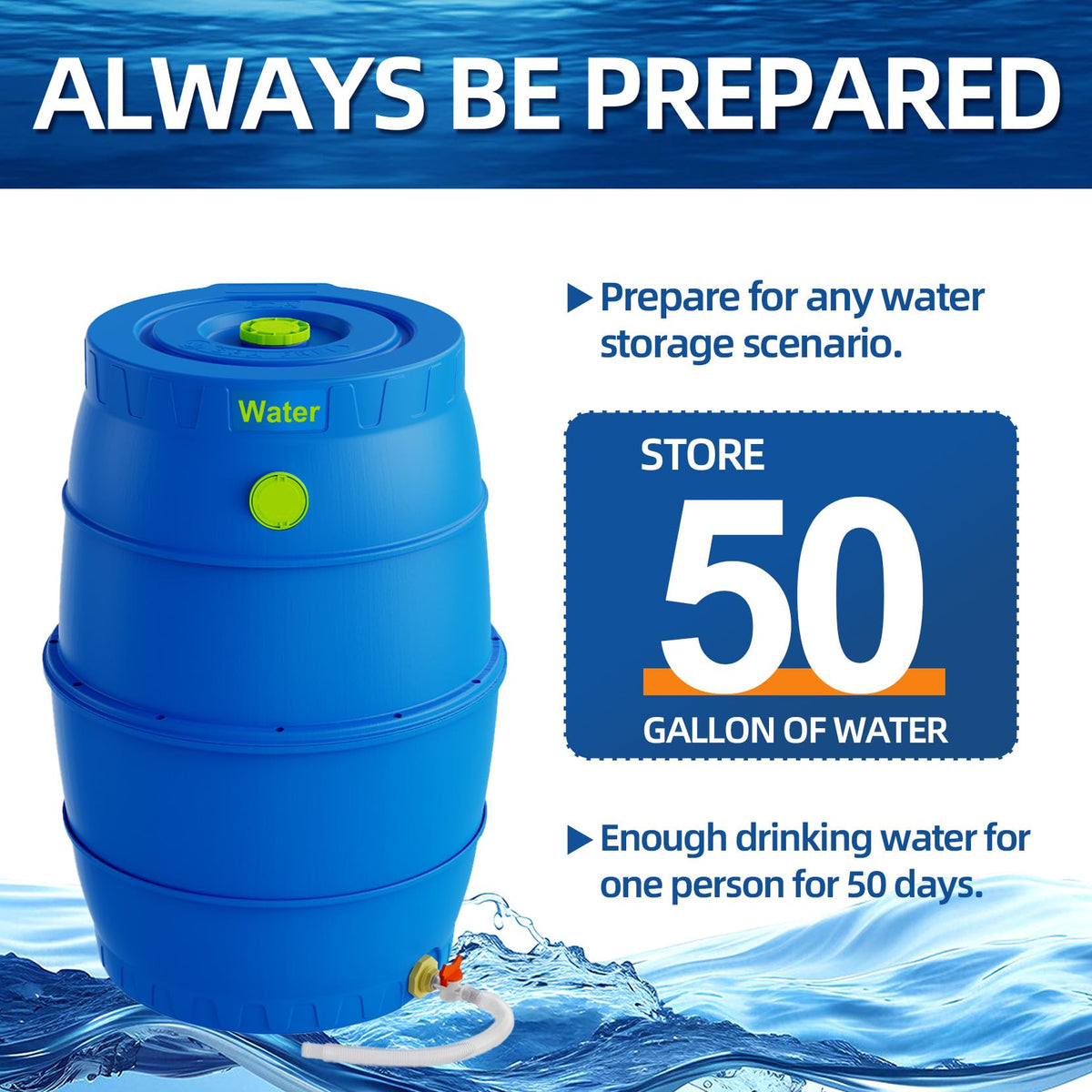50 Gallon Blue BPA-Free Water Storage Barrel with Spigot Y652427
