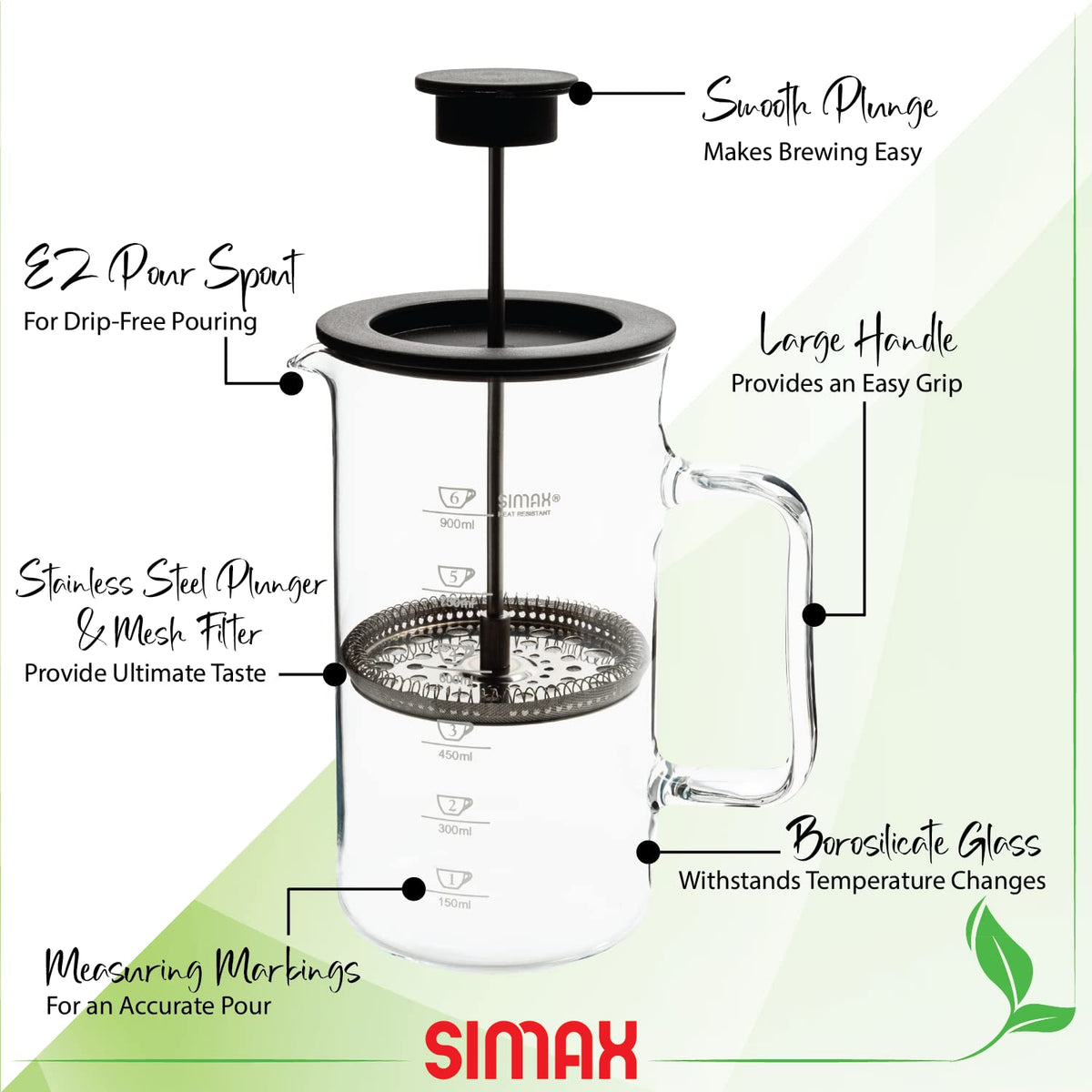 1 Liter Dishwasher Safe Borosilicate Glass French Press M77167