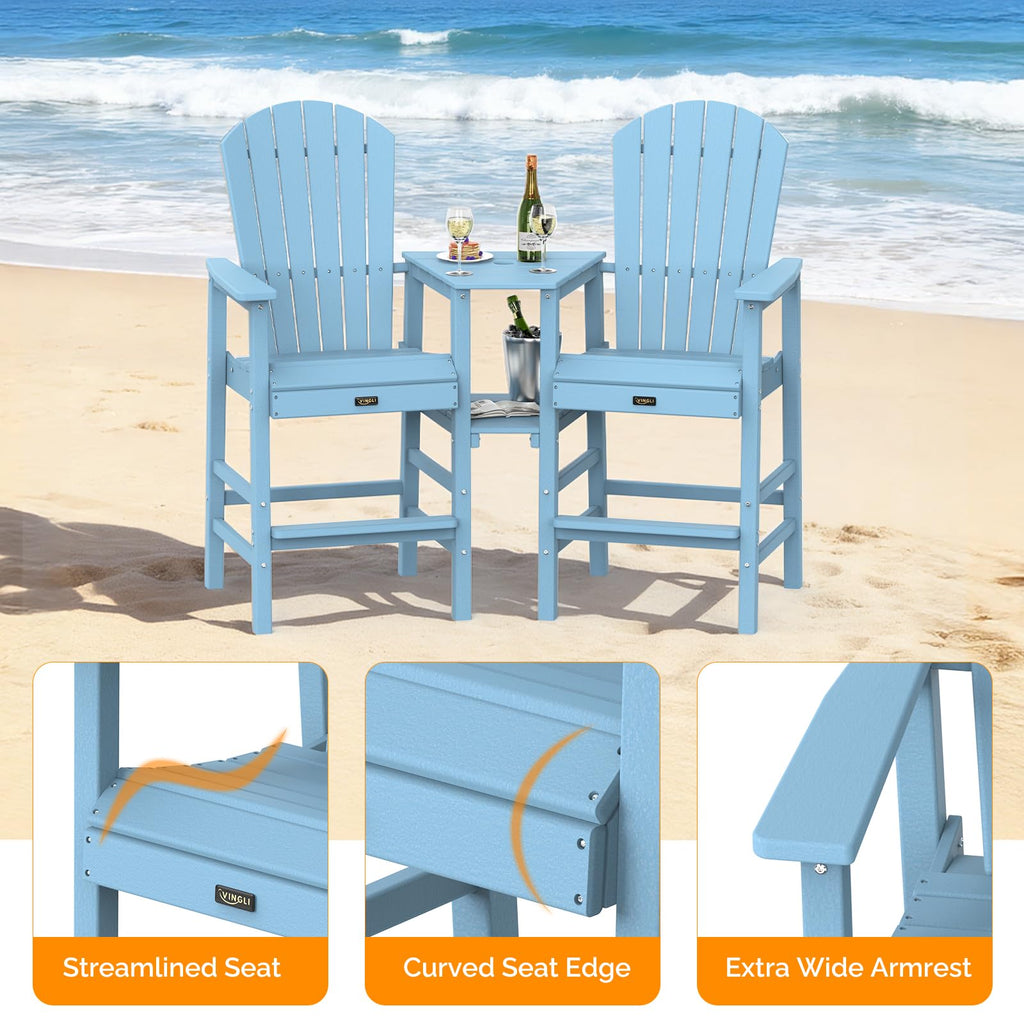 Blue Set of 2 Tall Adirondack Chairs with Dual Trays I7580