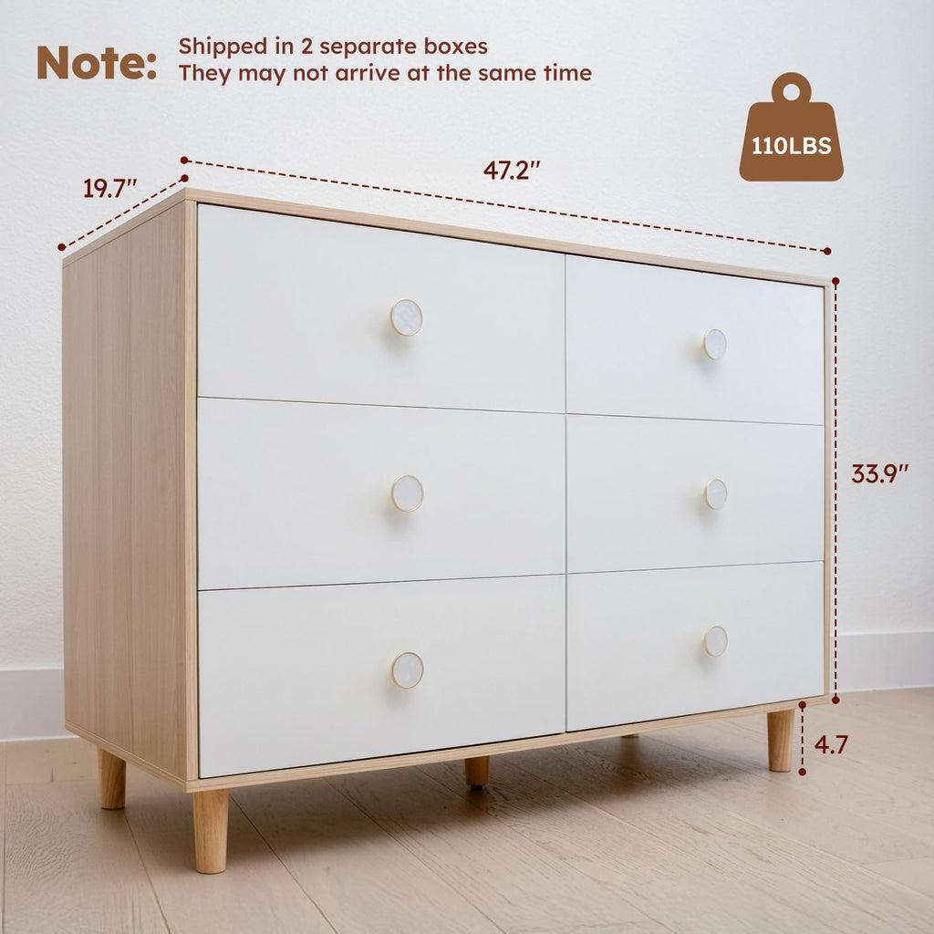 White 6 Drawer Baby Dresser D1009