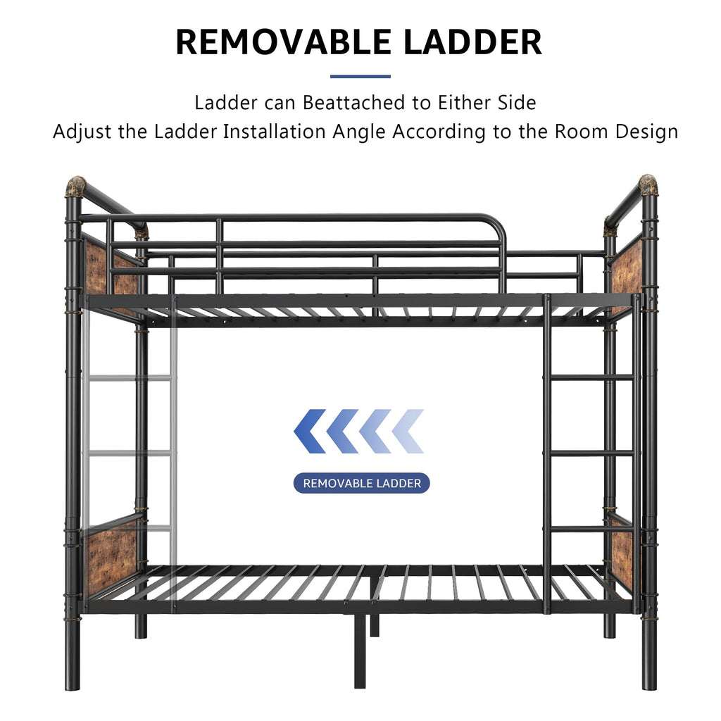 Twin Over Twin Metal Bunk Bed with Ladder and Guardrail R8197