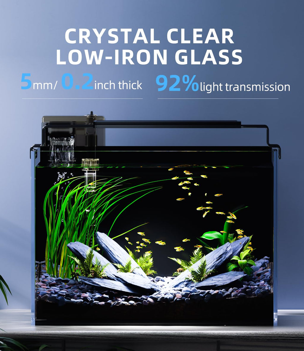 5 Gallon Rimless Glass Aquarium Starter Kit with Filter Light Lid V59705