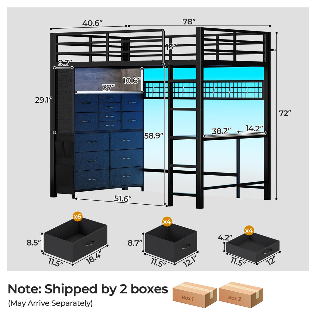 Twin Loft Bed with Desk and Storage Drawers T242690