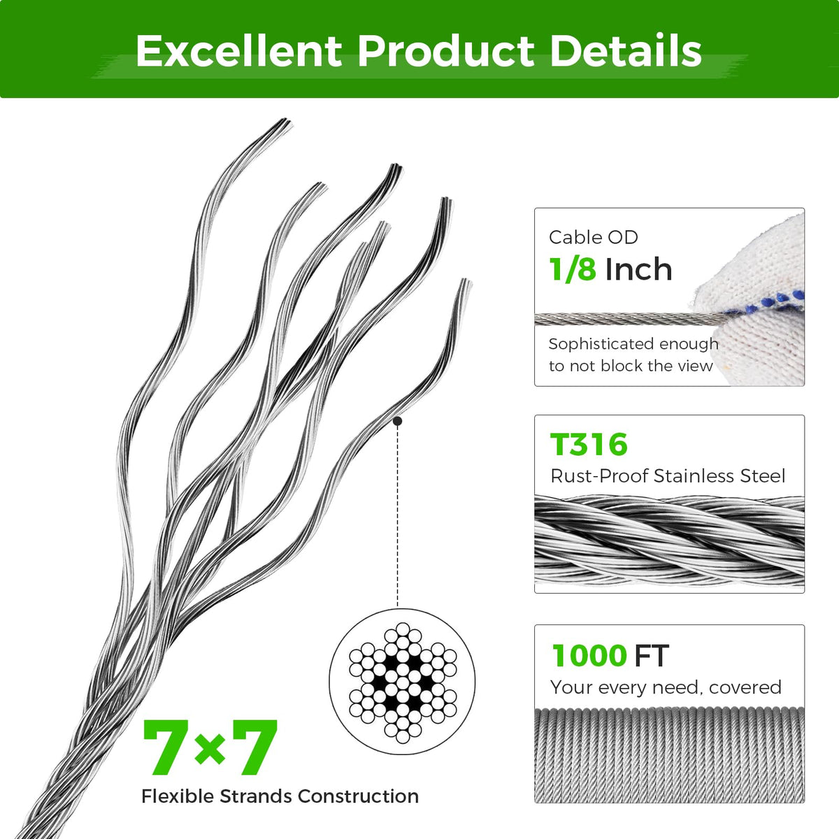 1/8" T316 Stainless Steel Aircraft Cable & Turnbuckle Railing Kit E891657