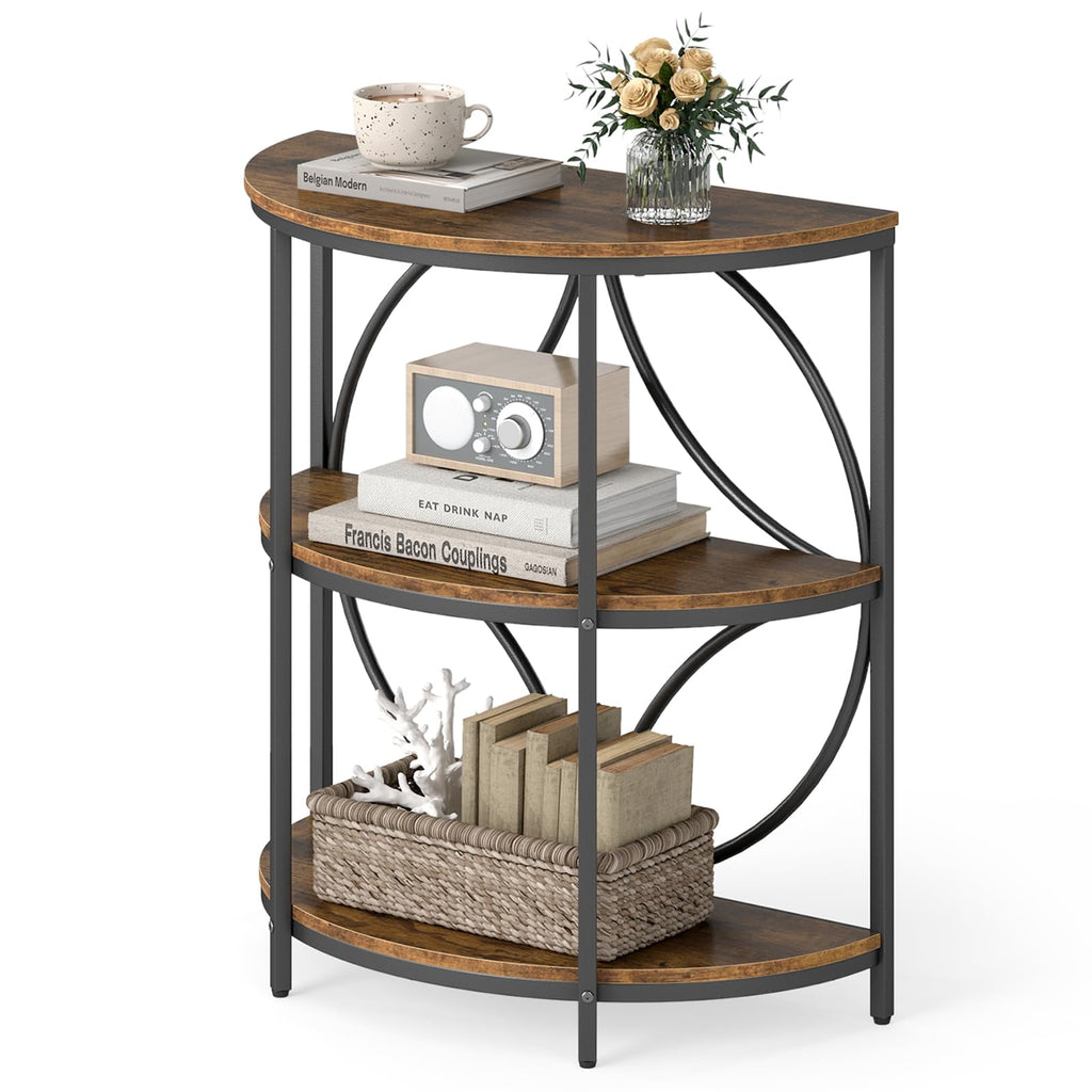 Half Round 3-Tier Sofa Side Table with Storage Shelves S2625