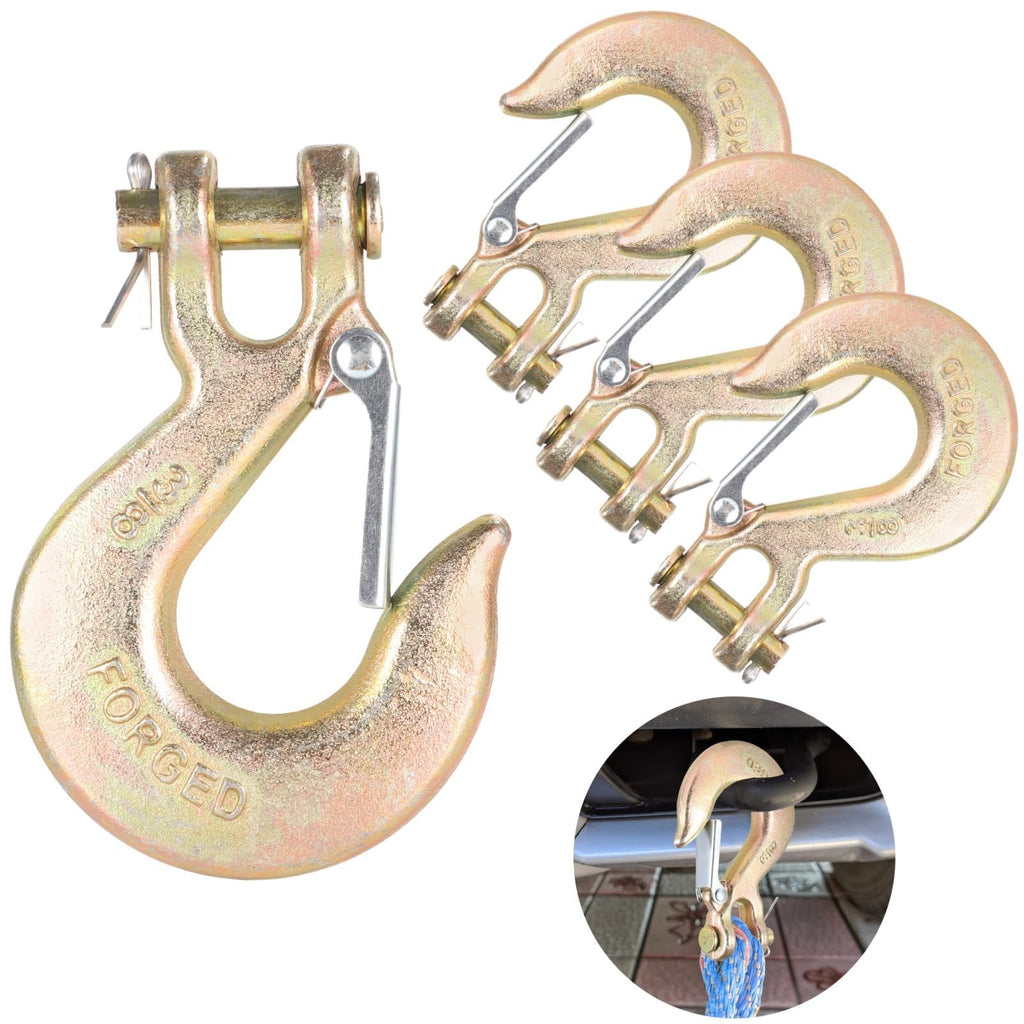 4-Pack 3/8 Forged Clevis Slip Hooks with Safety Latch I42803