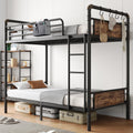 Twin Over Twin Metal Bunk Bed with Ladder and Guardrail R8197