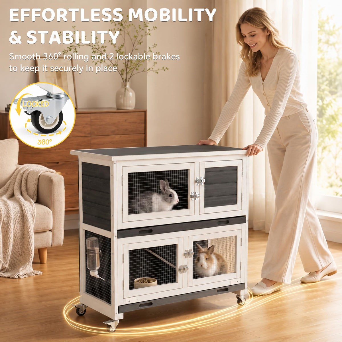 2-Story Indoor Rabbit Hutch with Wheels D3280