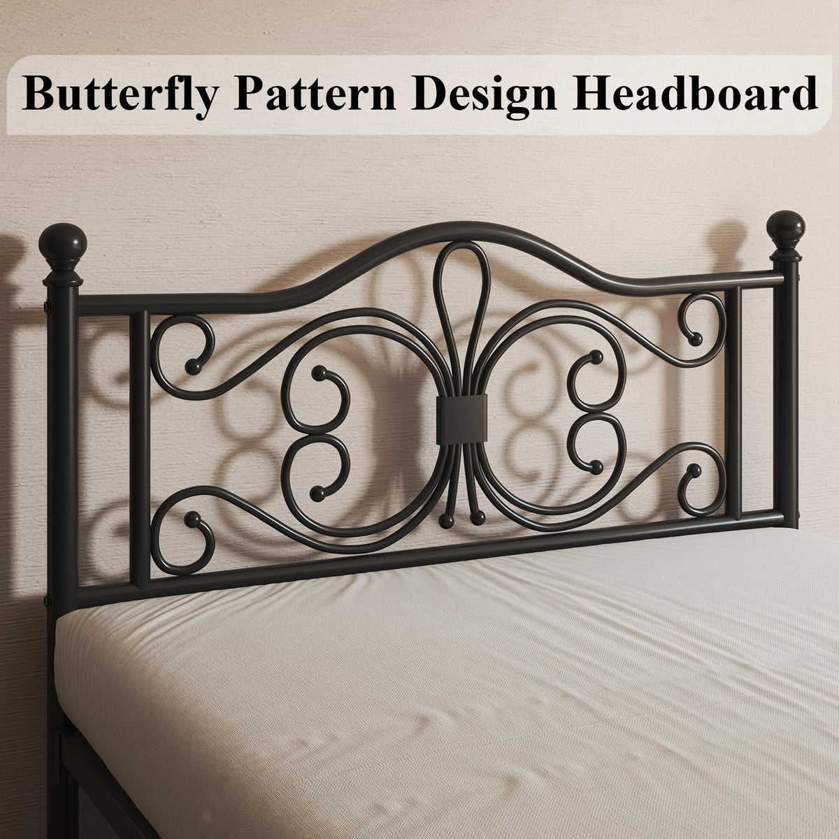 Black Full Bed Frame with Butterfly Pattern Headboard & Footboard D94200