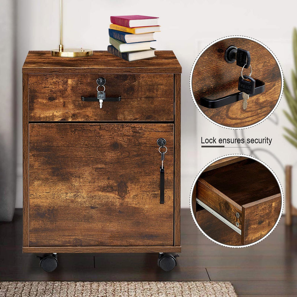 1 Drawer Wood File Cabinet with Lock and Wheels B570377