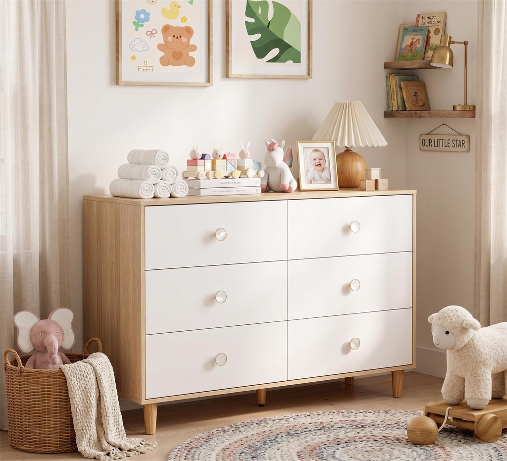 White 6 Drawer Baby Dresser D1009