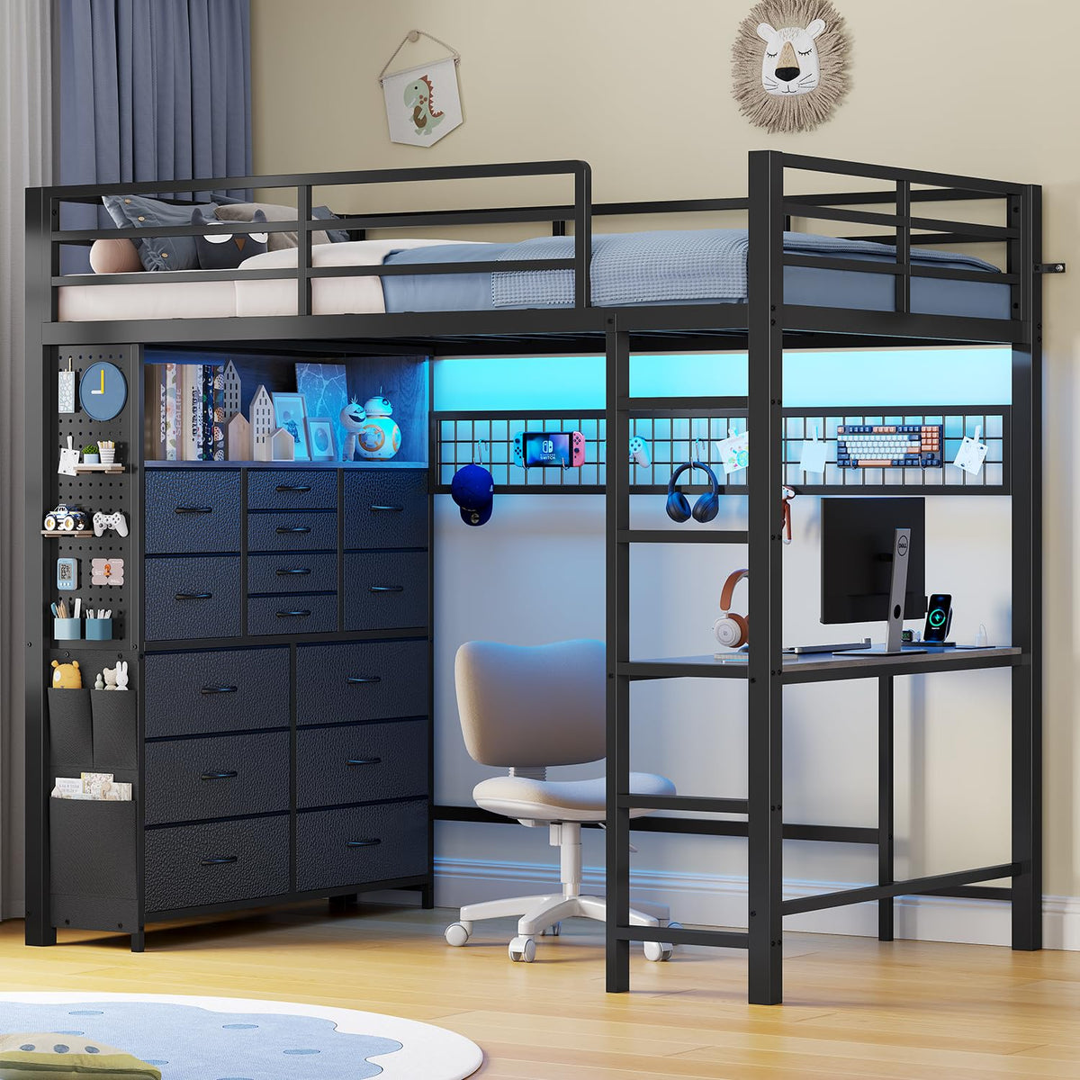 Twin Loft Bed with Desk and Storage Drawers T242690