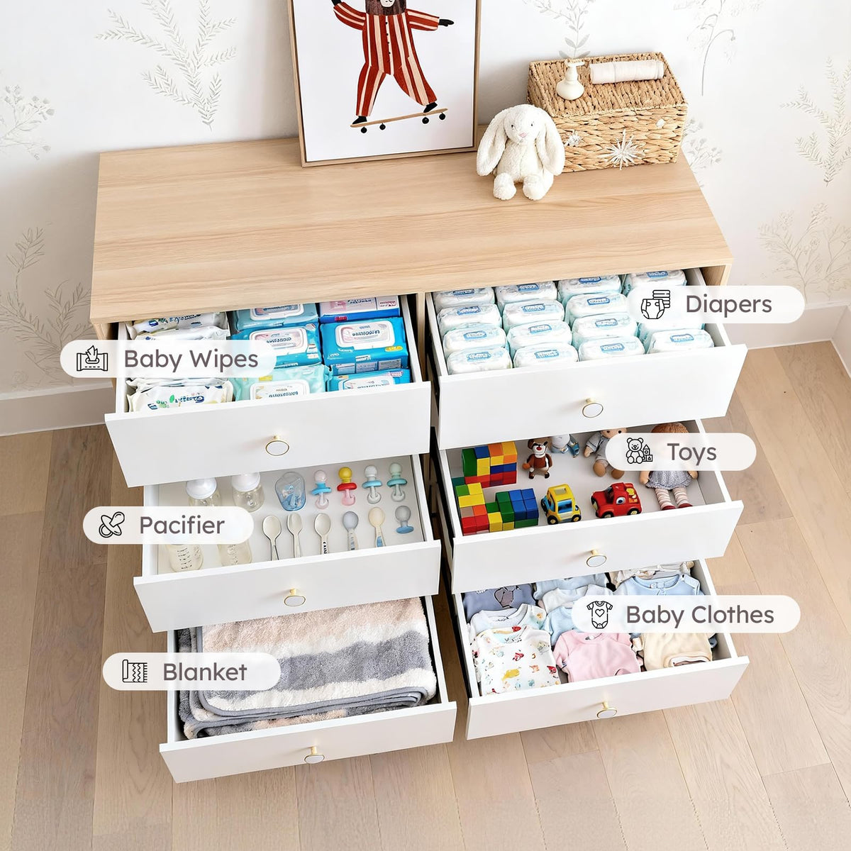 White 6 Drawer Baby Dresser D1009