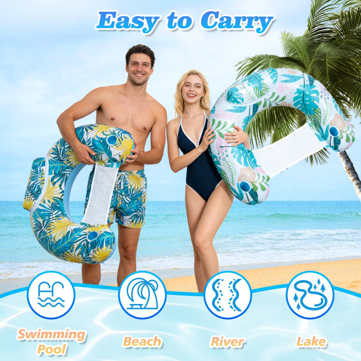 2 Pack Inflatable Pool Floats with Mesh Seat A608