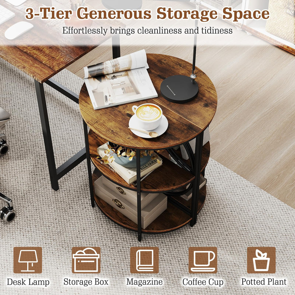 Half Round 3-Tier Sofa Side Table with Storage Shelves S2625