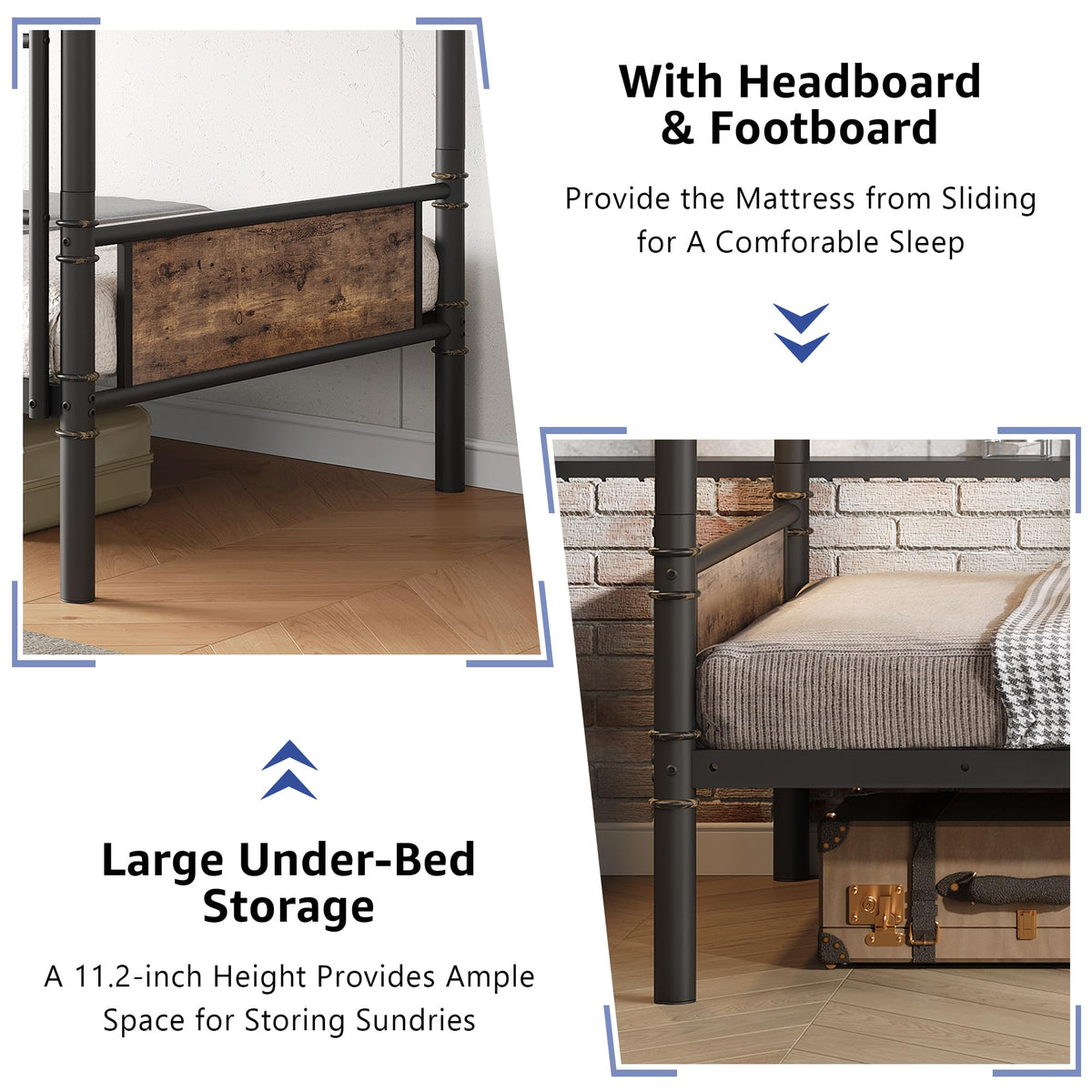 Twin Over Twin Metal Bunk Bed with Ladder and Guardrail R8197