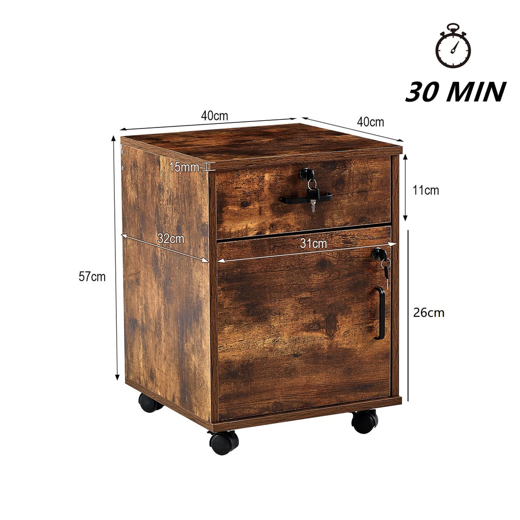 1 Drawer Wood File Cabinet with Lock and Wheels B570377