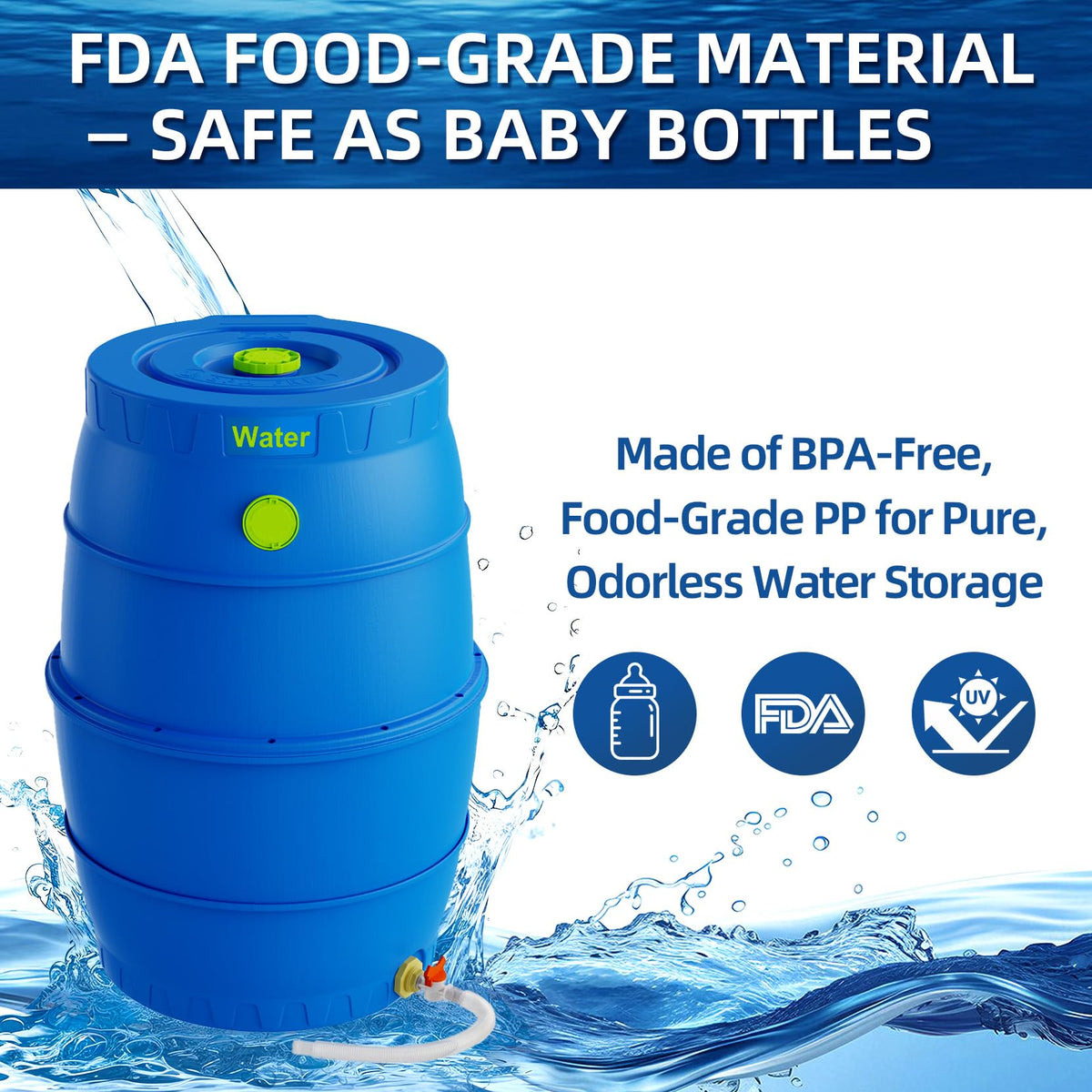 50 Gallon Blue BPA-Free Water Storage Barrel with Spigot Y652427