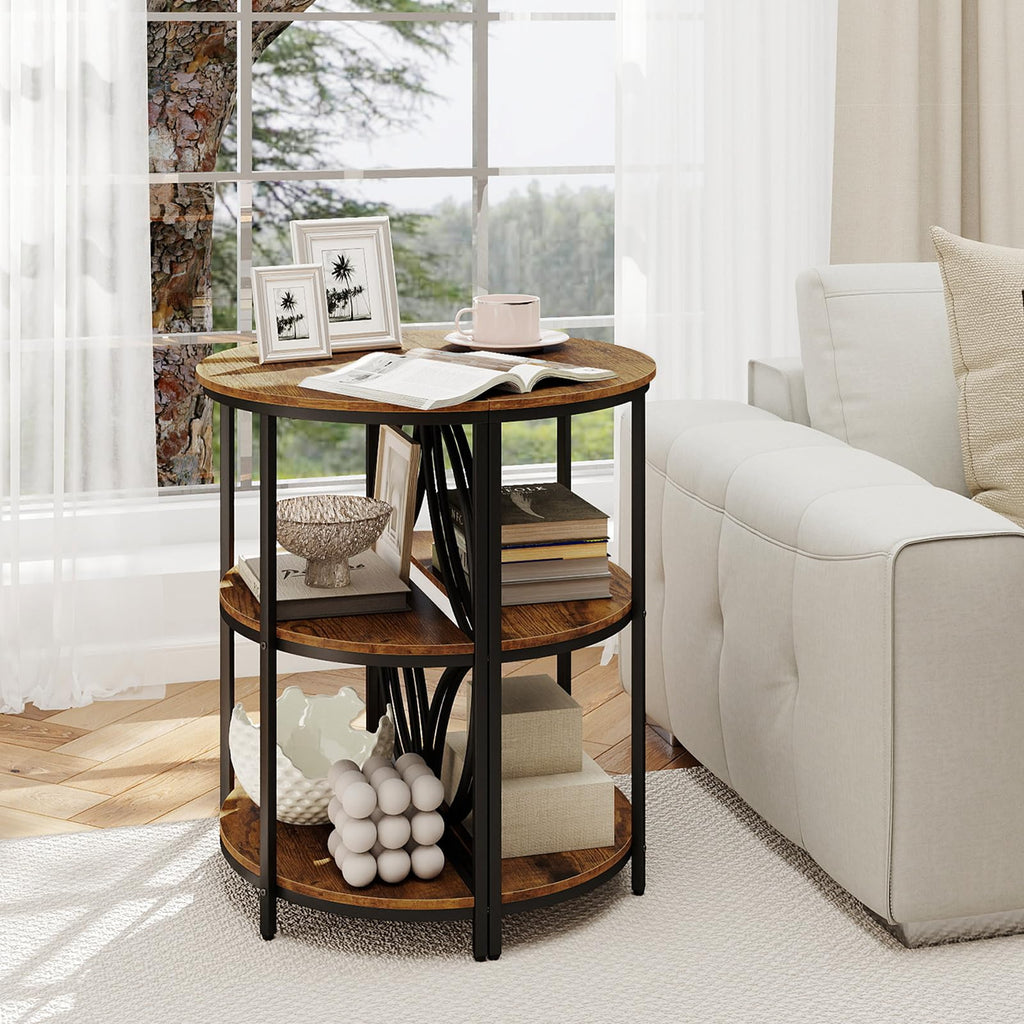 Half Round 3-Tier Sofa Side Table with Storage Shelves S2625