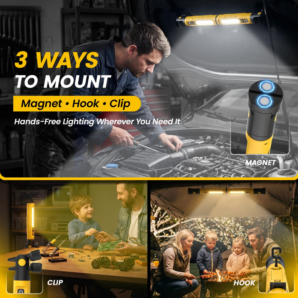 Magnetic Rechargeable LED Work Light with Detachable Dual Light Bars I401