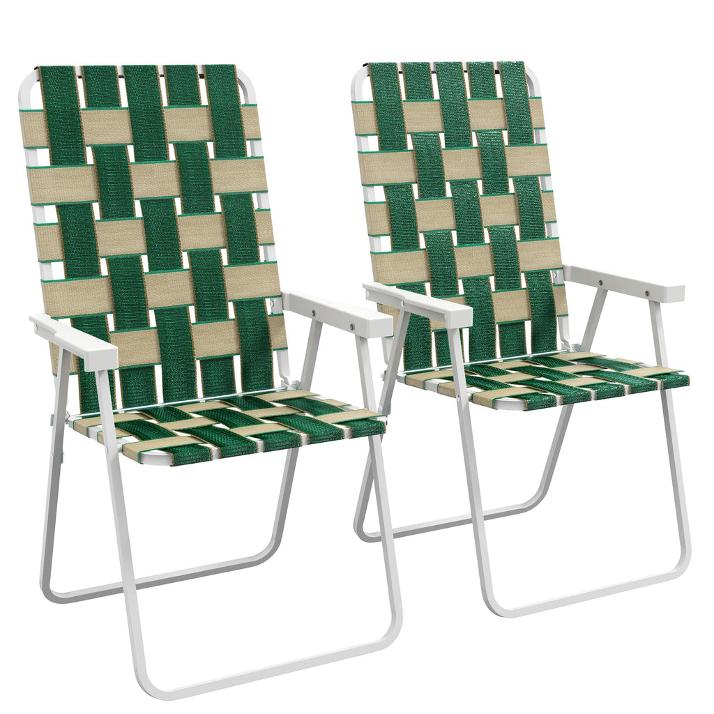 Set of 2 Oversized Folding Webbed Lawn Chairs with Armrests S176199