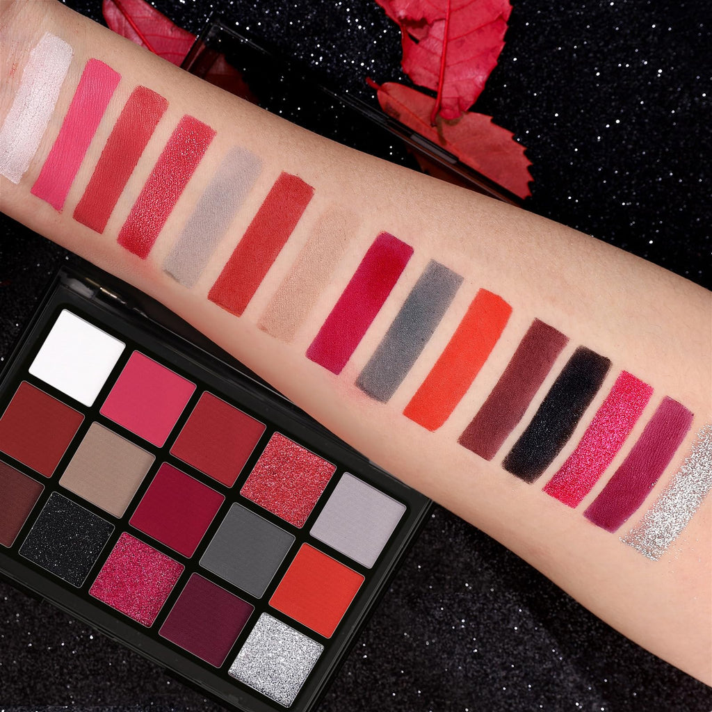 Red 15 Colors Shimmer Matte Glitter Metallic Eyeshadow Palette J394