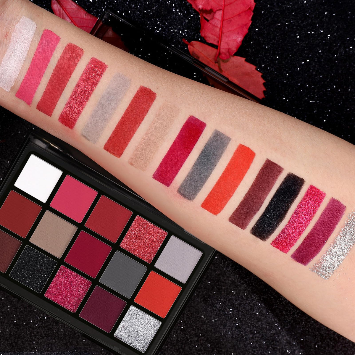 Red 15 Colors Shimmer Matte Glitter Metallic Eyeshadow Palette J394