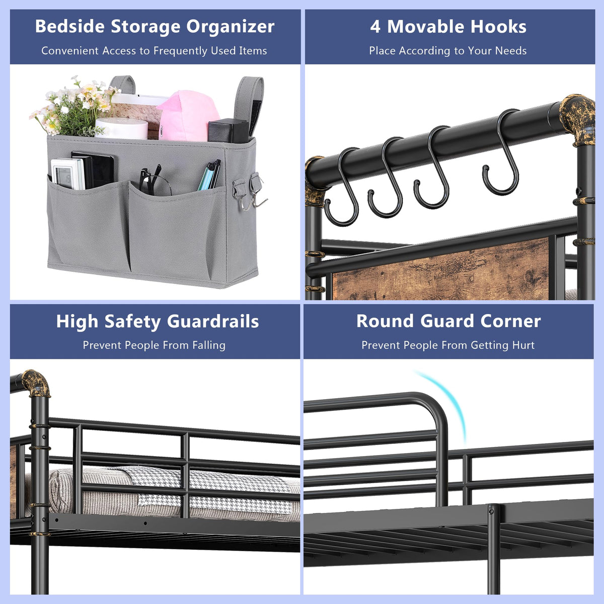 Twin Over Twin Metal Bunk Bed with Ladder and Guardrail R8197
