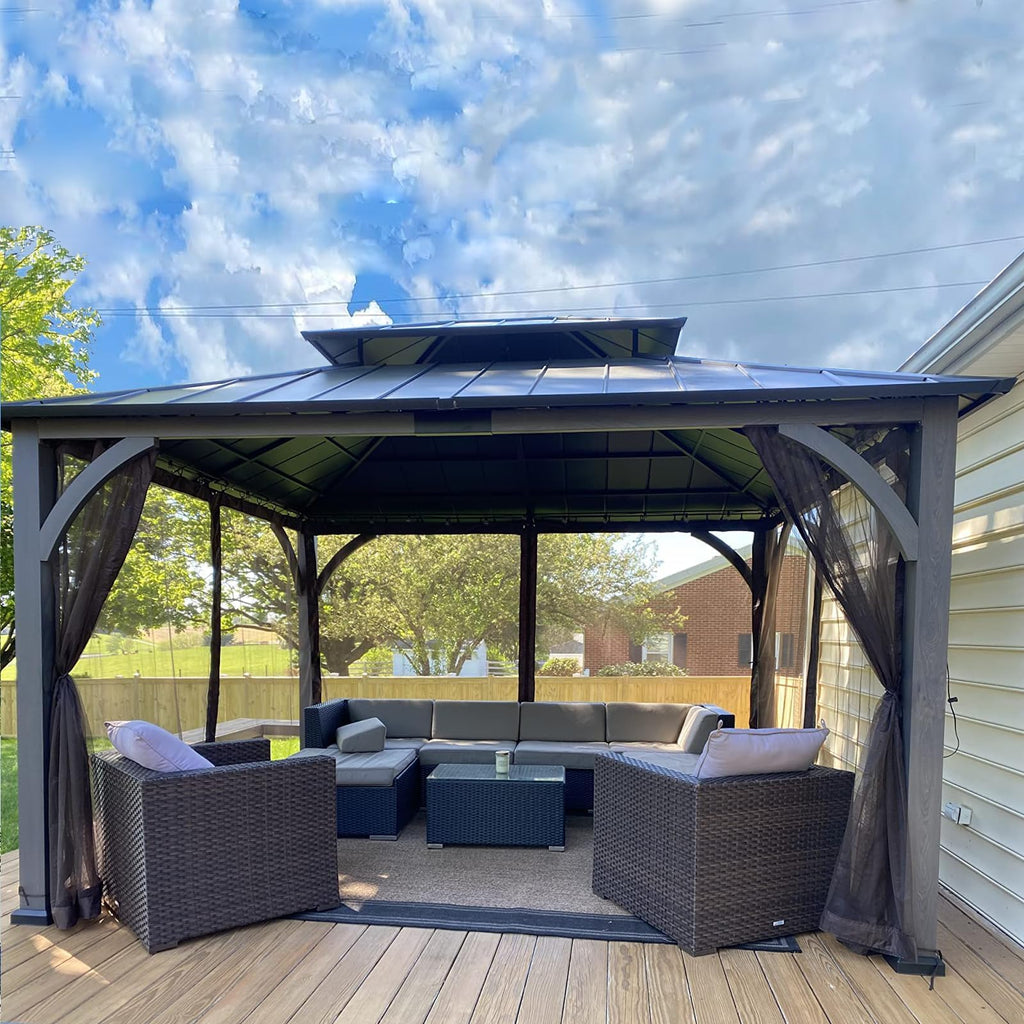 12' x 14' 4-Panel Gazebo Mosquito Netting with Zippers, Black G736165