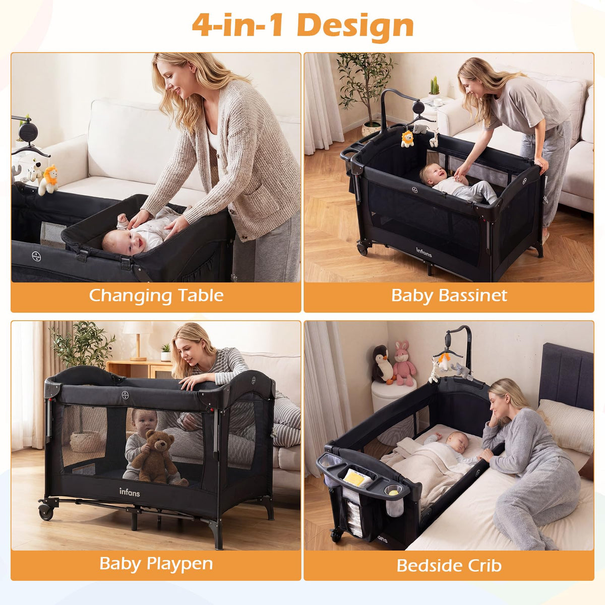 4 in 1 Baby Bassinet Bedside Crib J57918