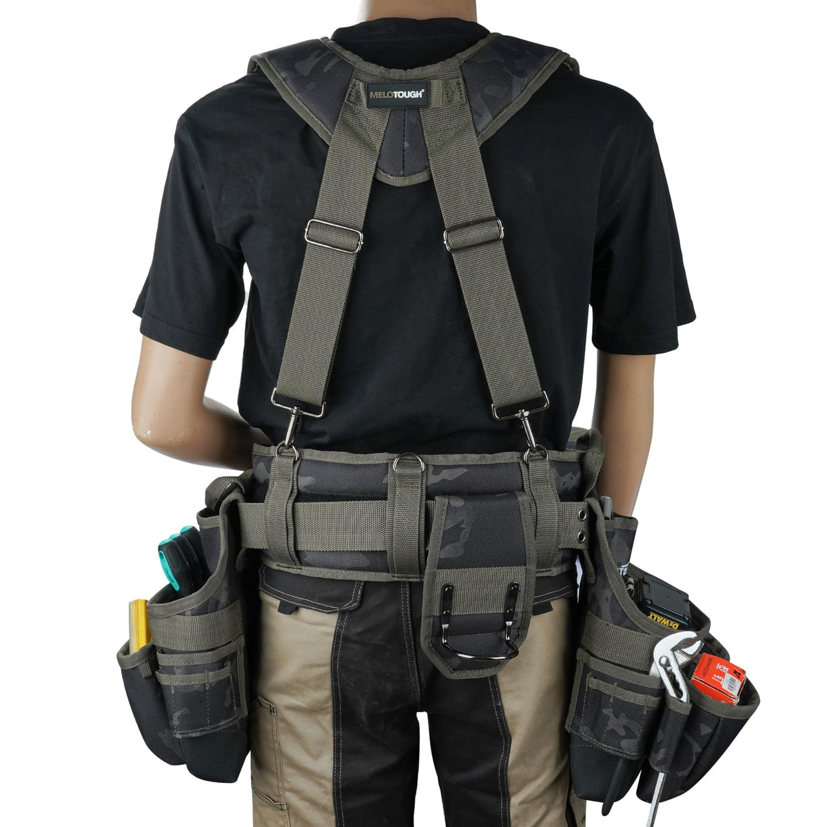 Camo Tool Belt with Suspenders Tool Pouch Organizer Heavy Duty J861