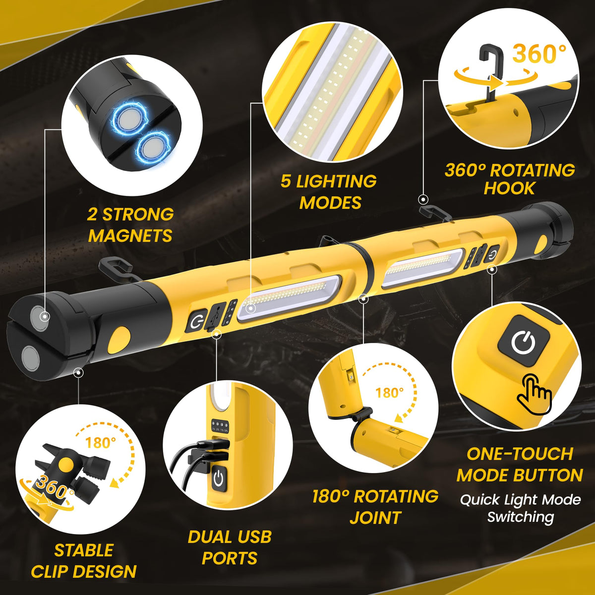 Magnetic Rechargeable LED Work Light with Detachable Dual Light Bars I401
