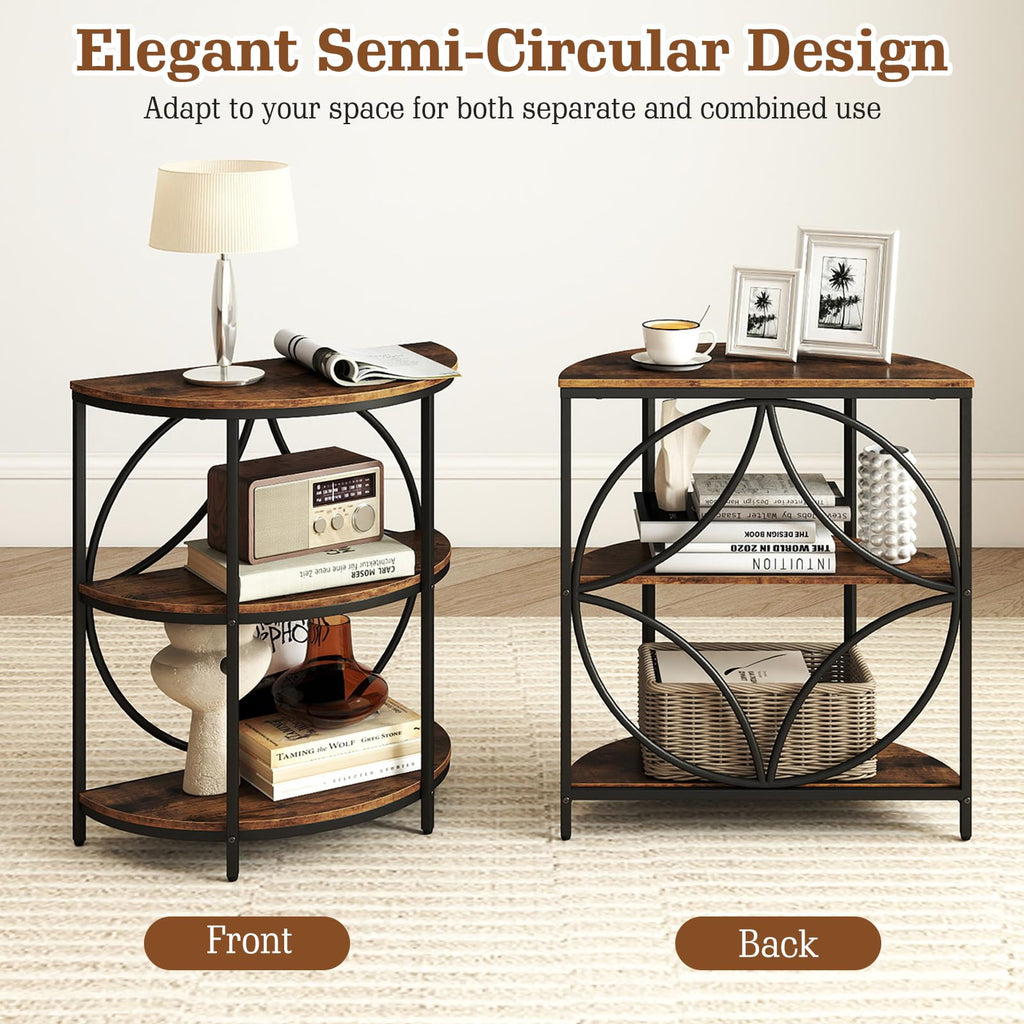 Half Round 3-Tier Sofa Side Table with Storage Shelves S2625