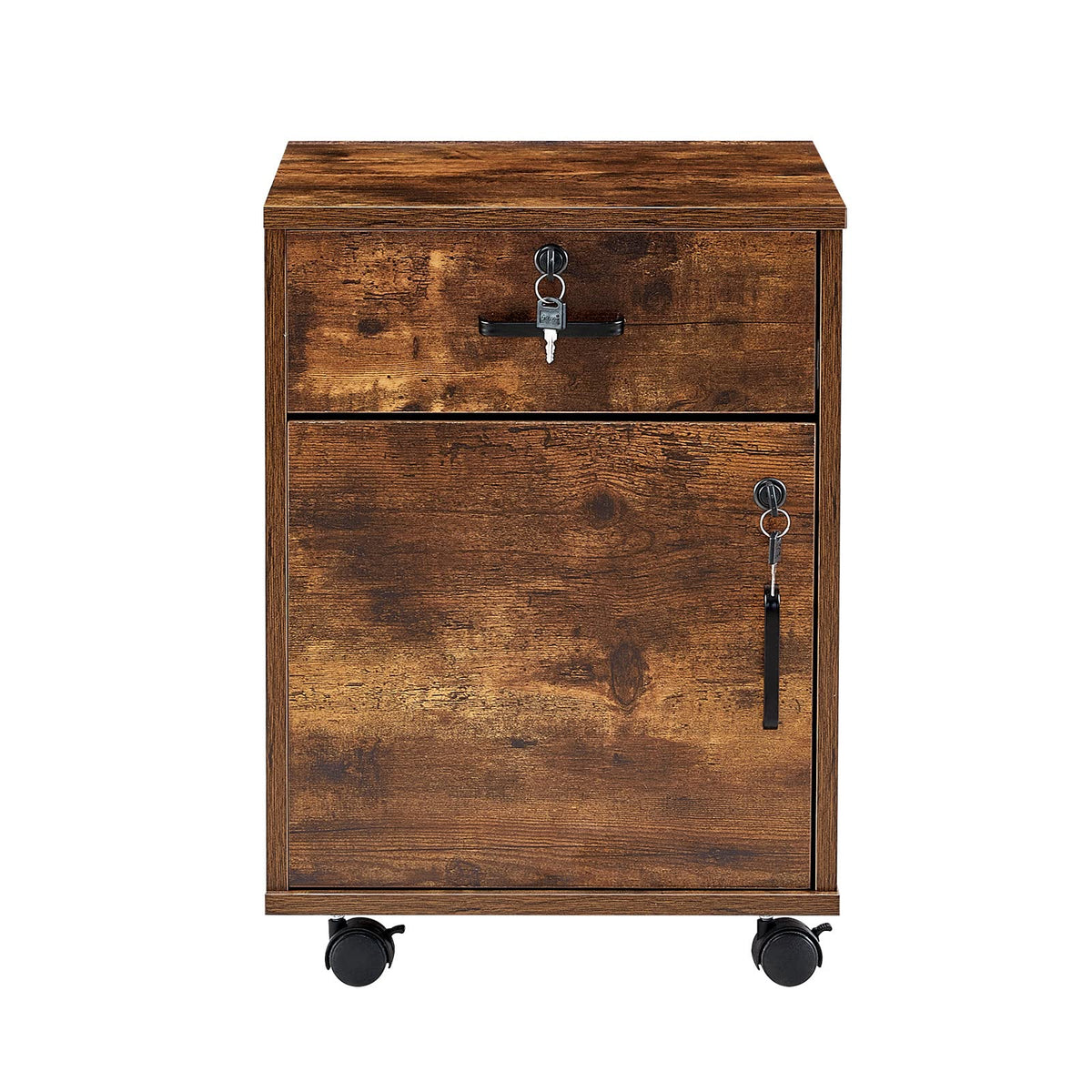 1 Drawer Wood File Cabinet with Lock and Wheels B570377