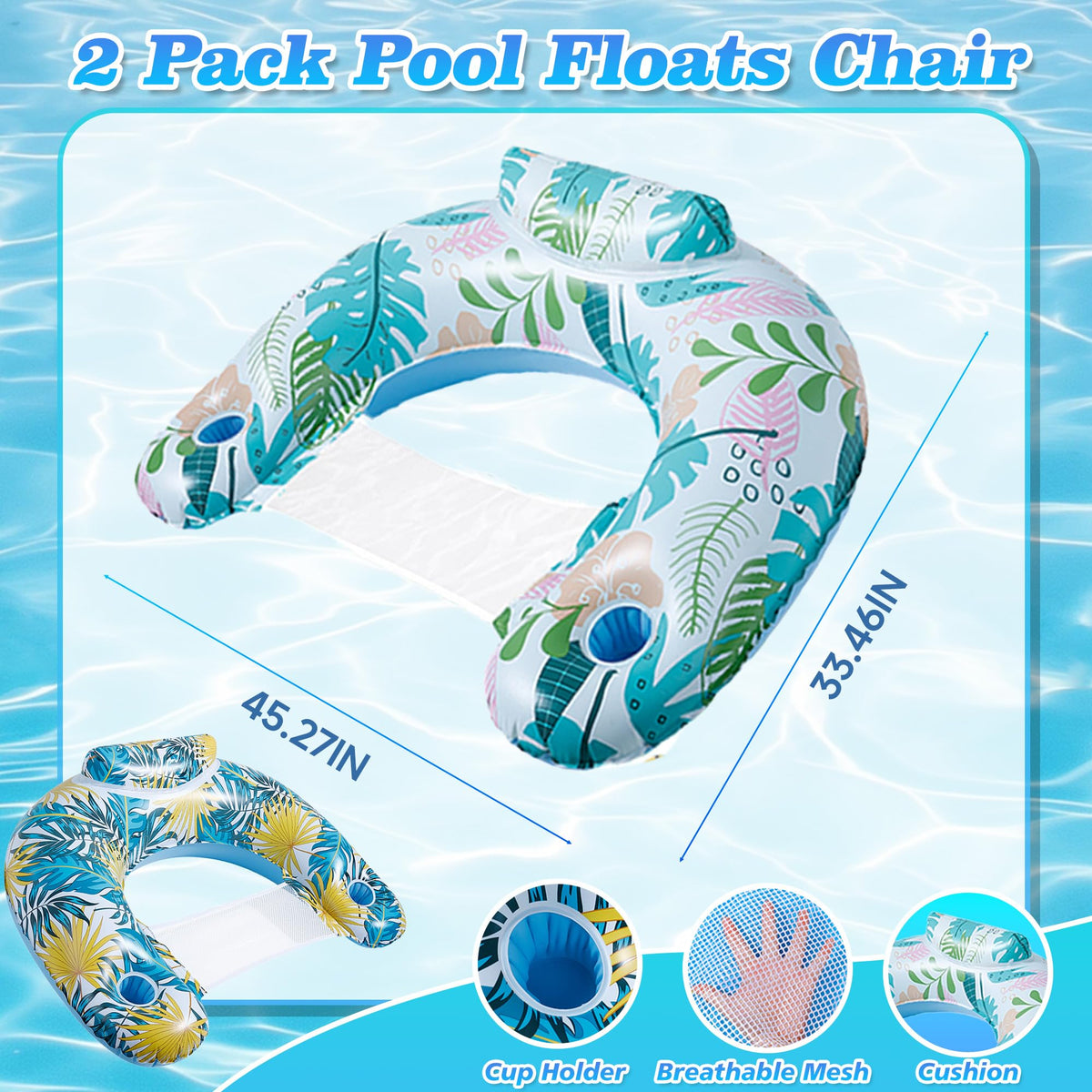 2 Pack Inflatable Pool Floats with Mesh Seat A608