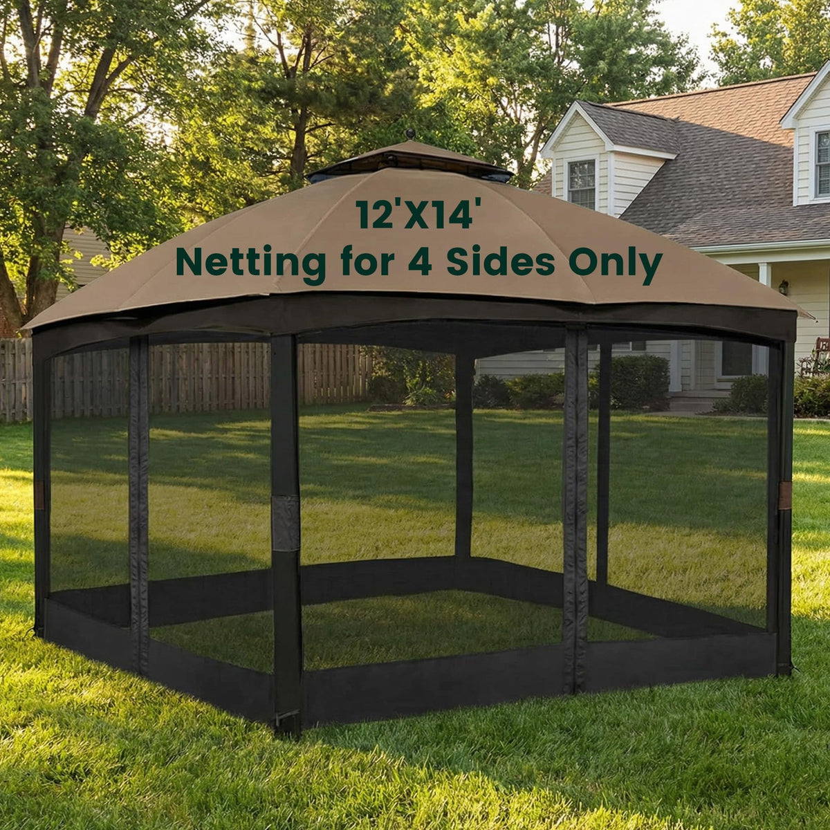 12' x 14' 4-Panel Gazebo Mosquito Netting with Zippers, Black G736165