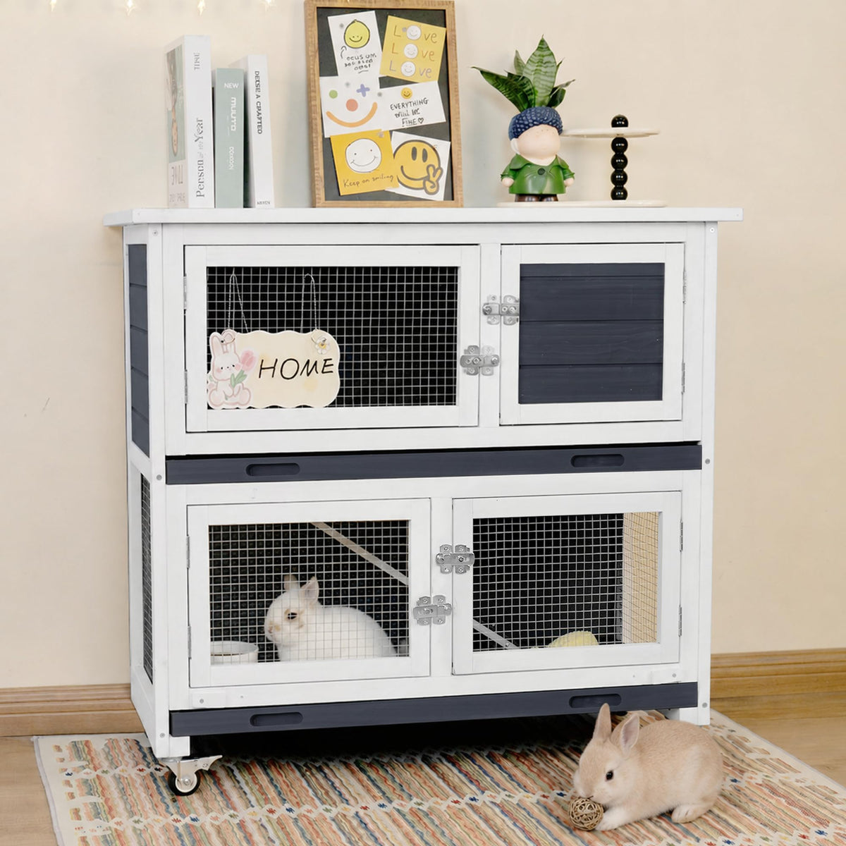 2-Story Indoor Rabbit Hutch with Wheels D3280