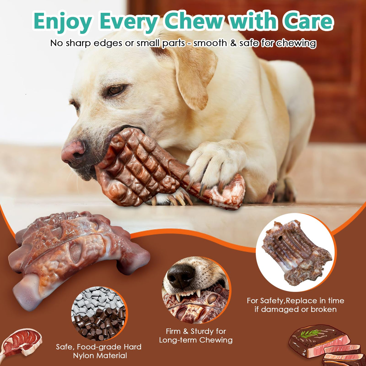 Tough Dog Chew Toys, 2 Pack Hard Nylon Bone H227