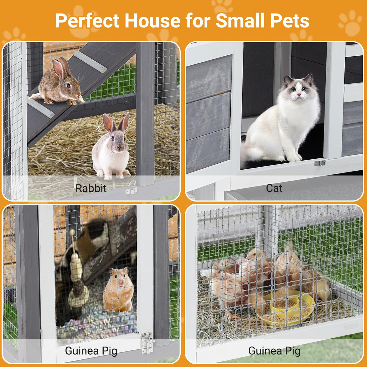 48" 2-Story Wooden Rabbit Hutch with Ramp Y607052