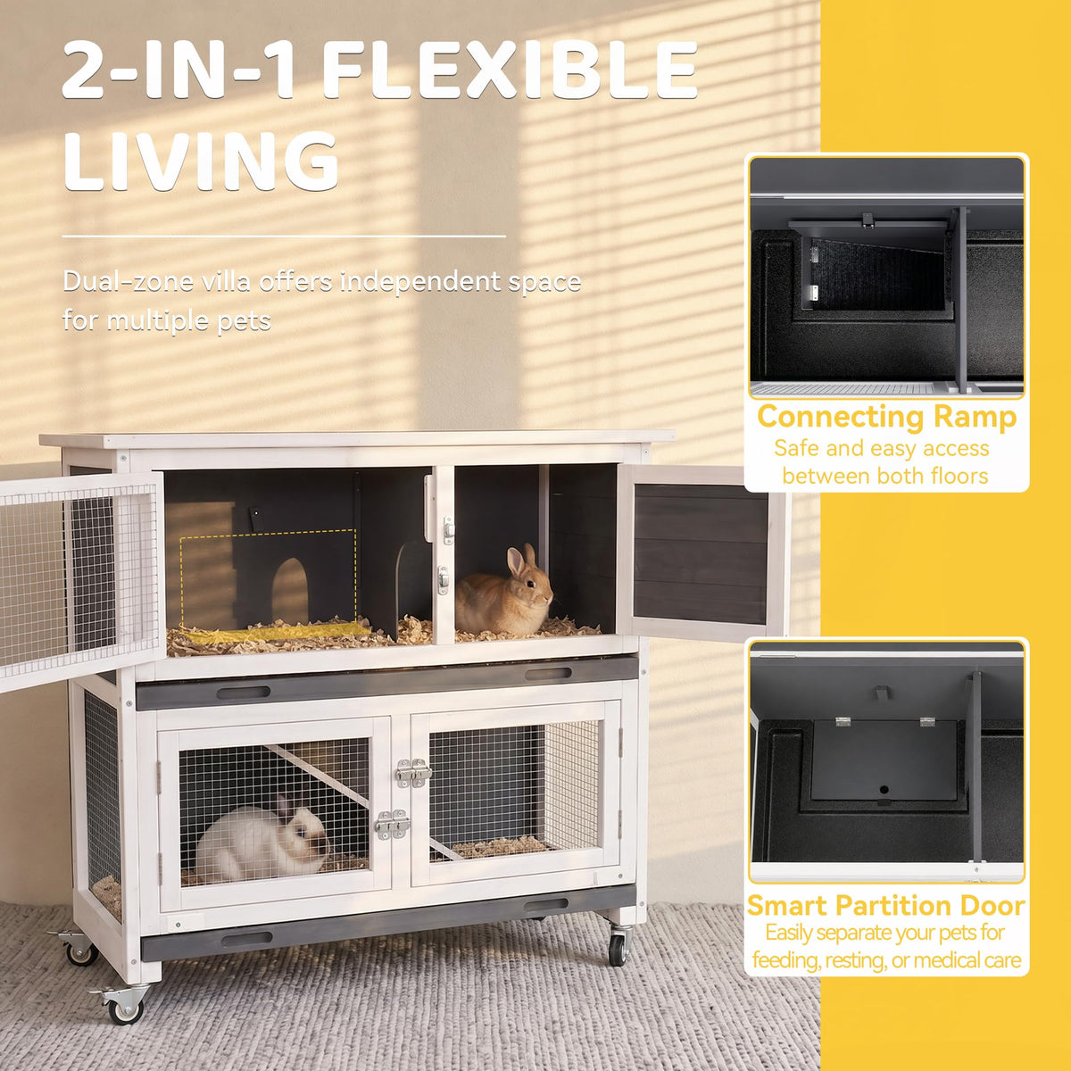 2-Story Indoor Rabbit Hutch with Wheels D3280