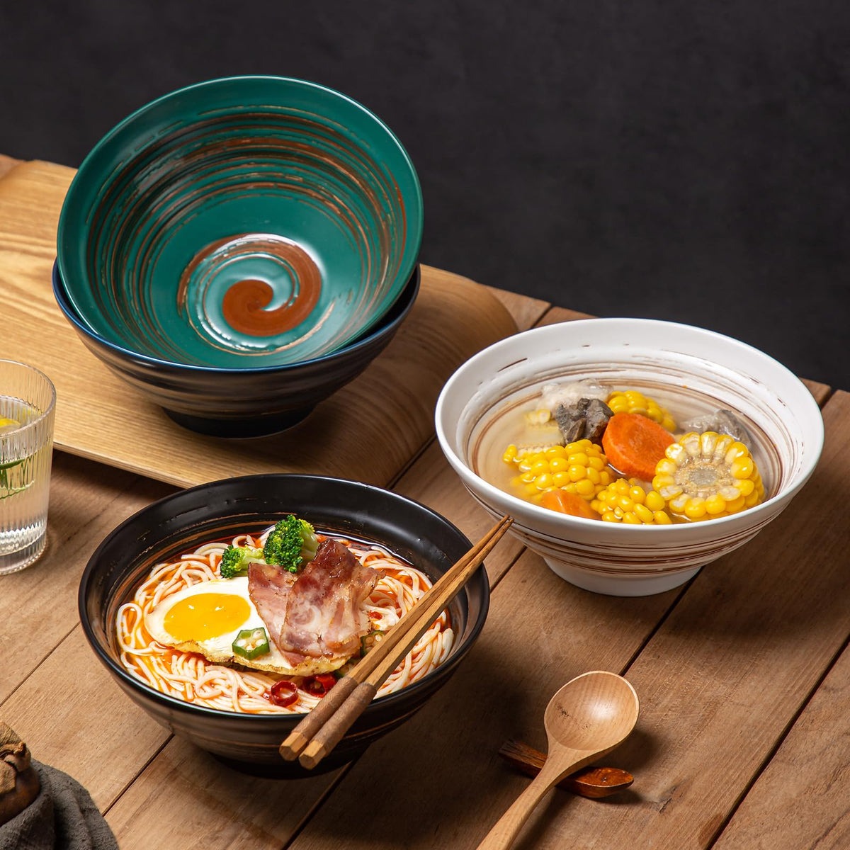 Multicolor Ceramic Ramen Bowl Set of 4 E49595