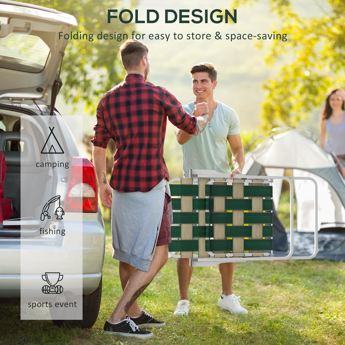 Set of 2 Oversized Folding Webbed Lawn Chairs with Armrests S176199