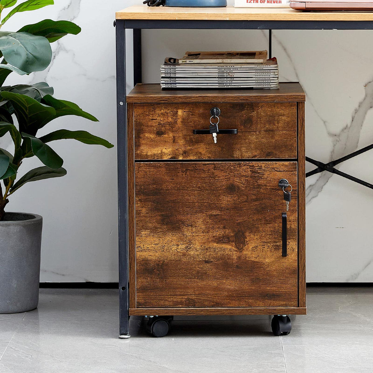 1 Drawer Wood File Cabinet with Lock and Wheels B570377
