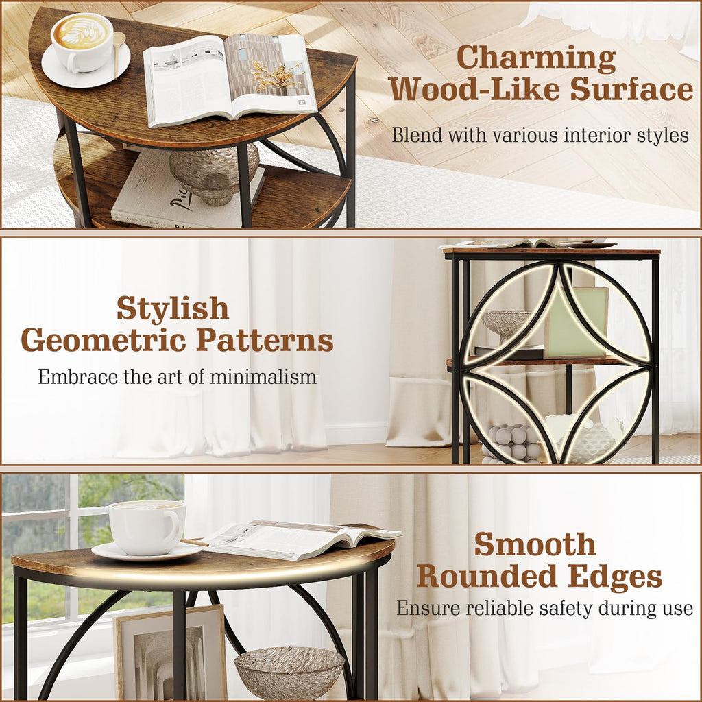 Half Round 3-Tier Sofa Side Table with Storage Shelves S2625
