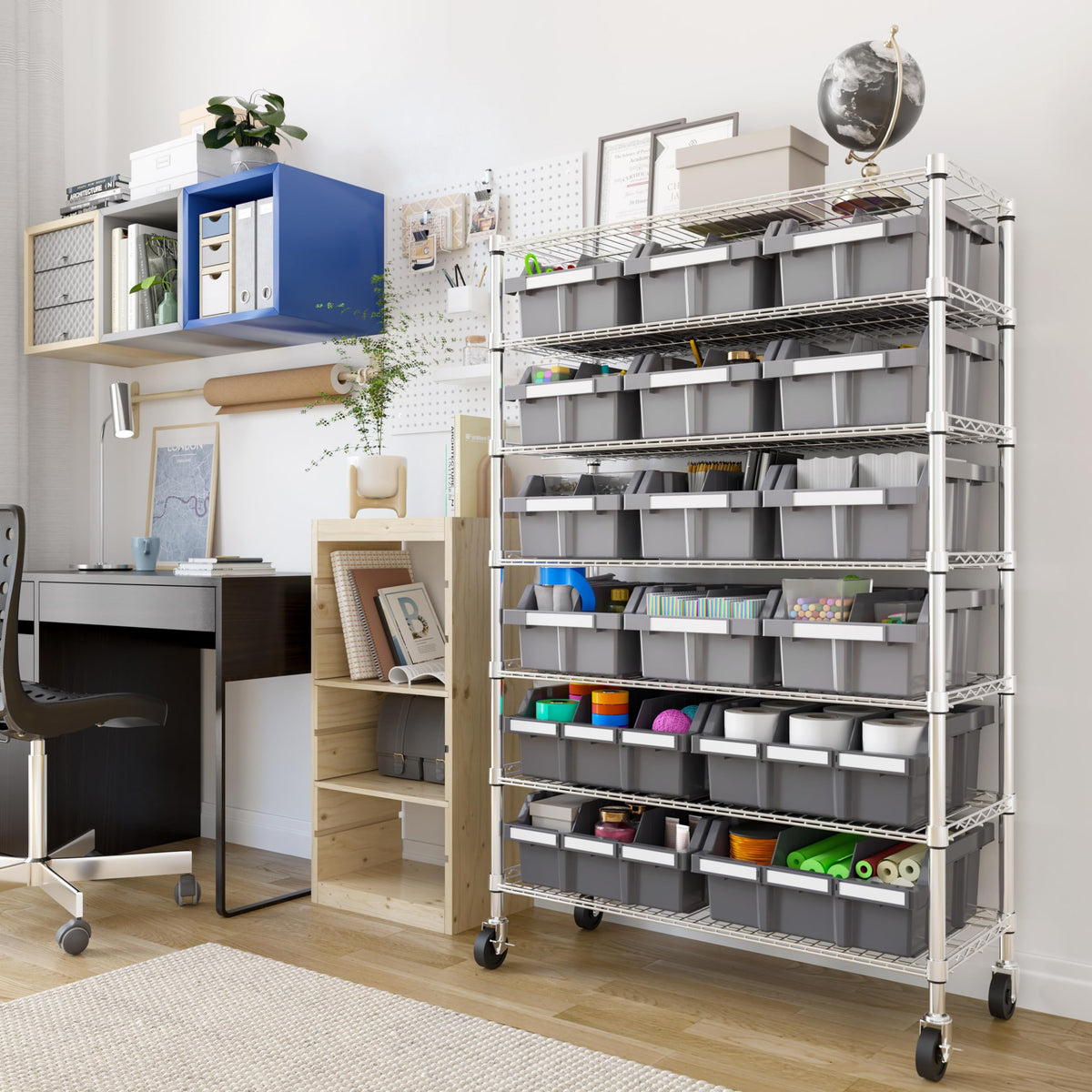 7-Tier 16-Bin Steel Wire Shelving Rack R179830
