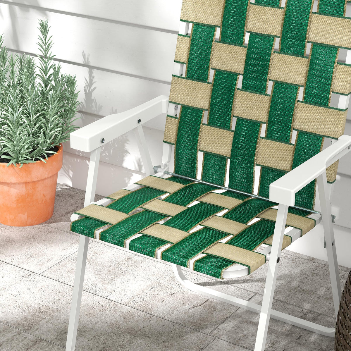 Set of 2 Oversized Folding Webbed Lawn Chairs with Armrests S176199