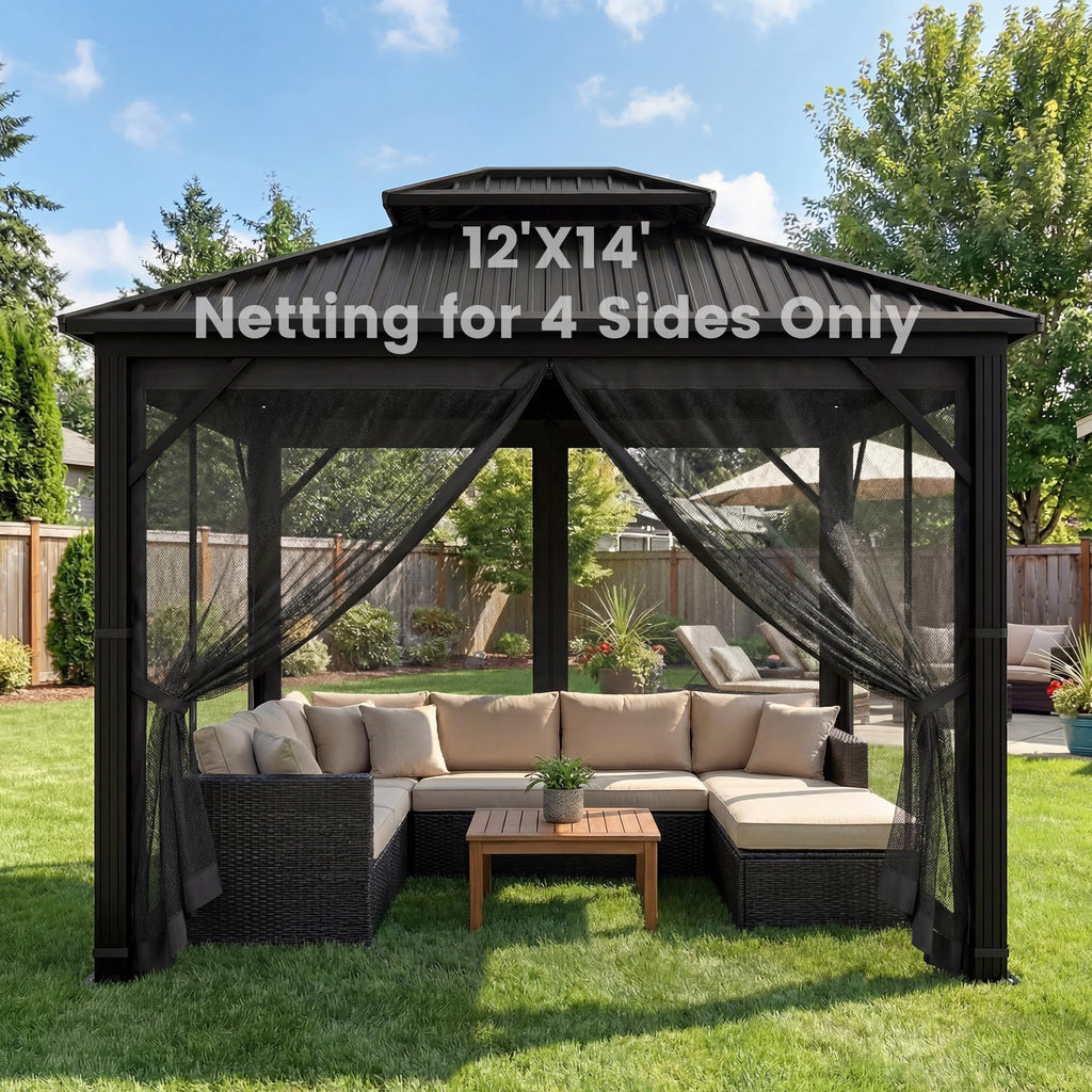 12' x 14' 4-Panel Gazebo Mosquito Netting with Zippers, Black G736165